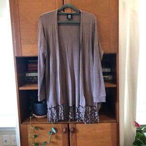 Light Brown Cardigan with Lace Hem